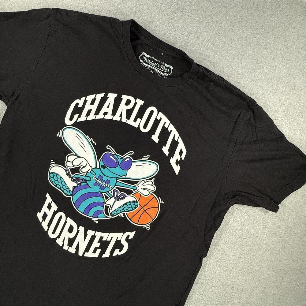 Charlotte Hornets Shirt Mens XL Black Mitchell & Ness NBA Basketball Hardwood